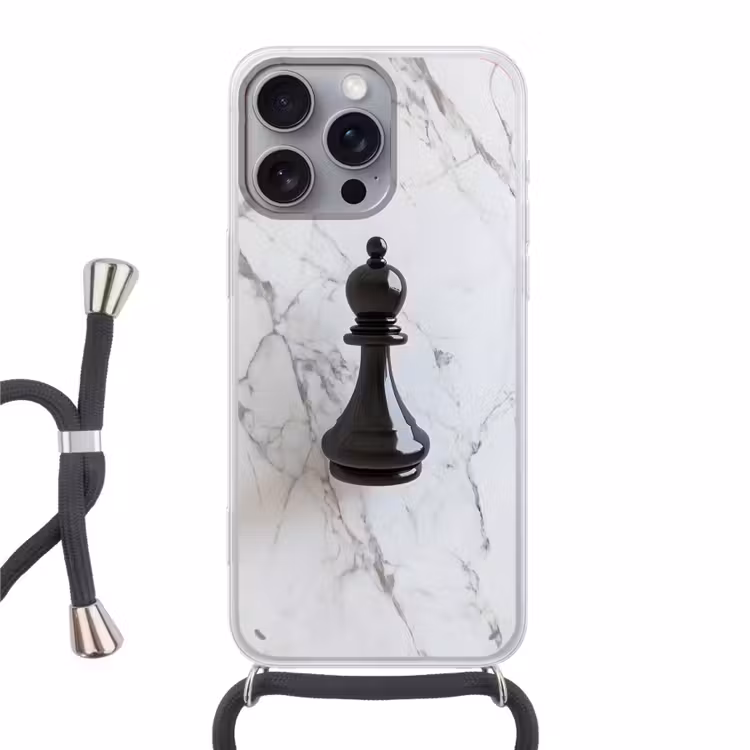 Schaakstuk - Loper - Zwart - Marmer Hoesje iPhone 16 Pro Max met koord klein -3d