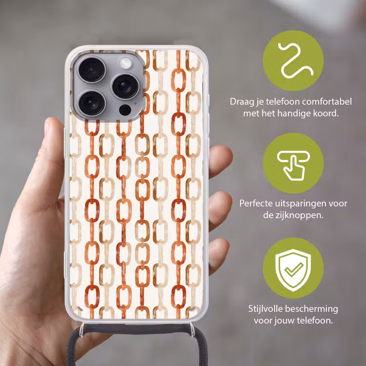 Schakels - Patroon - Aquarel - Terracotta Hoesje iPhone 16 Pro Max met koord klein 804 -sfeer2_NL