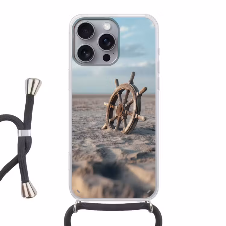 Scheepsstuur - Hout - Bruin - Zand Hoesje iPhone 16 Pro Max met koord klein -3d