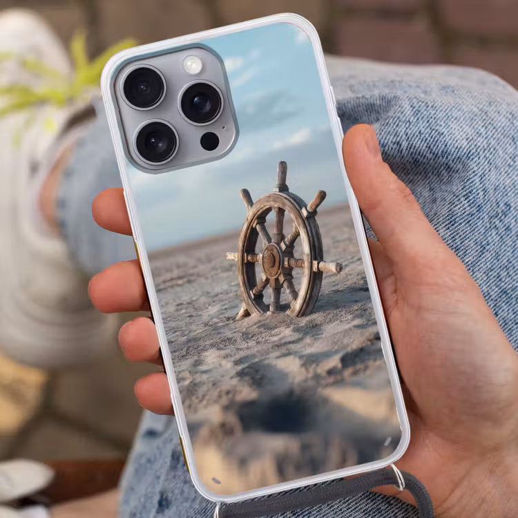 Scheepsstuur - Hout - Bruin - Zand Hoesje iPhone 16 Pro Max met koord klein -sfeer3
