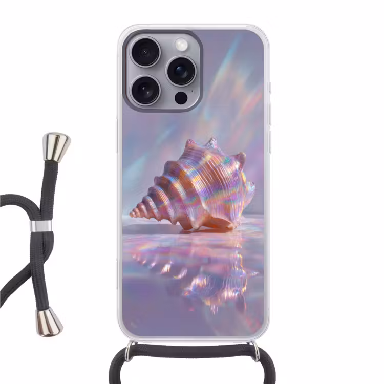 Schelp - Glanzend - Regenboogtinten Hoesje iPhone 16 Pro Max met koord klein -3d