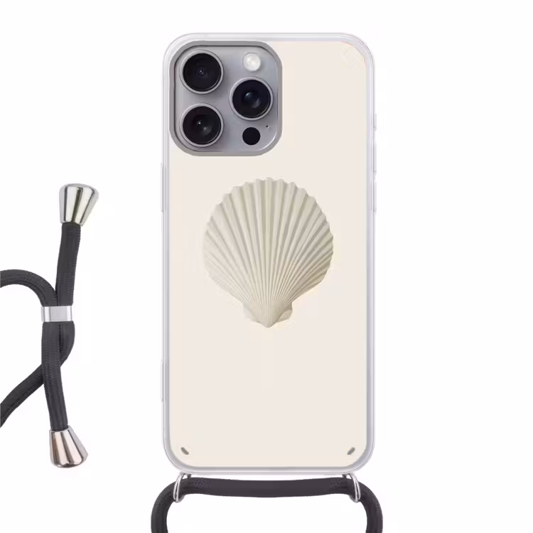 Schelp - Minimalistisch - Wit Hoesje iPhone 16 Pro Max met koord klein -3d