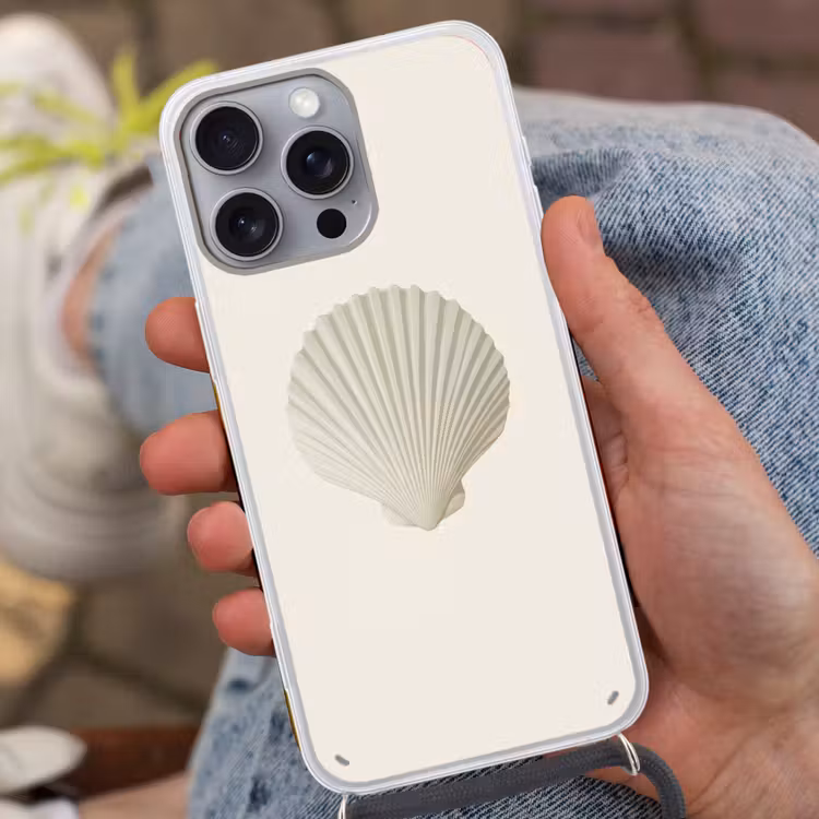 Schelp - Minimalistisch - Wit Hoesje iPhone 16 Pro Max met koord klein -sfeer3