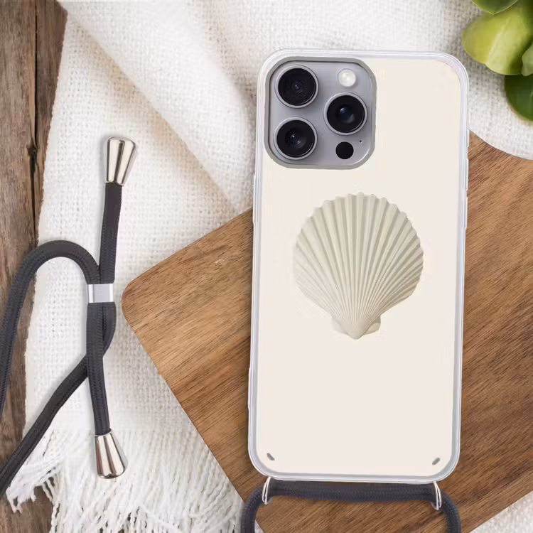 Schelp - Minimalistisch - Wit Hoesje iPhone 16 Pro Max met koord klein -sfeer4