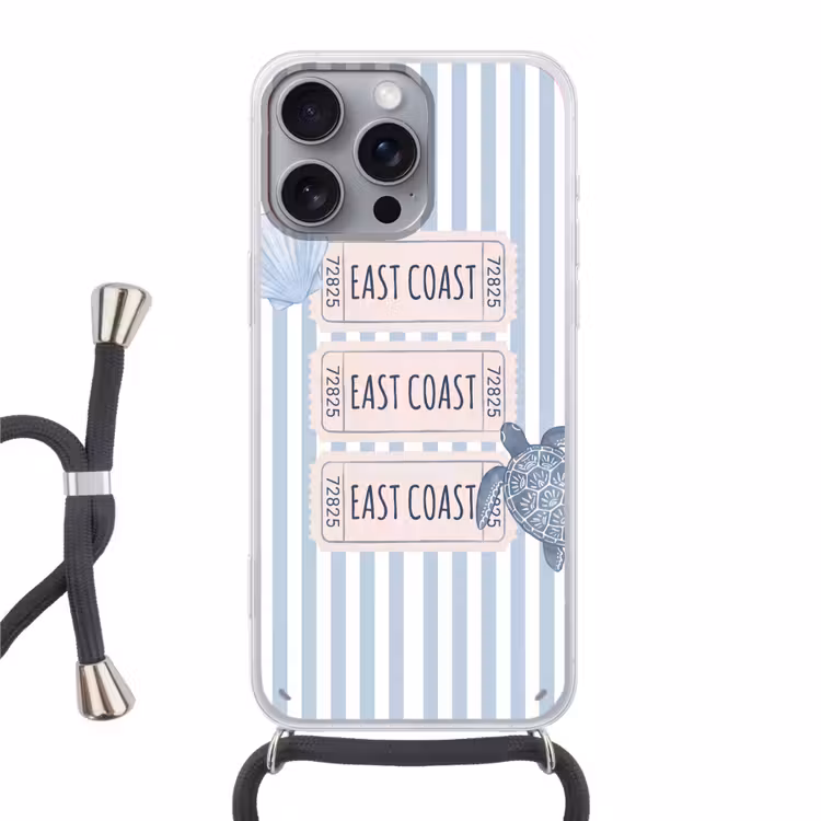 Schelp - Oceaan - Kust - Blauw - Illustratie Hoesje iPhone 16 Pro Max met koord klein -3d