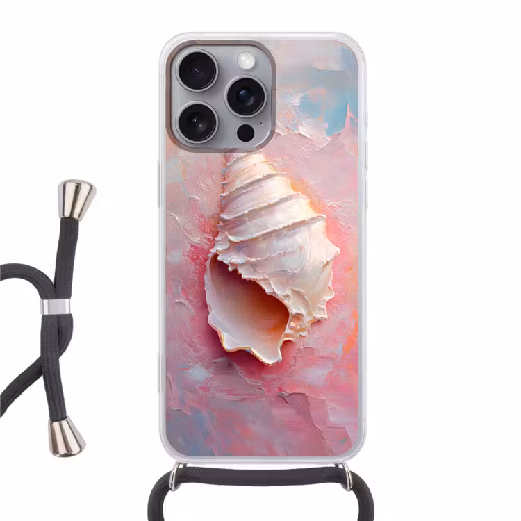 Schelp - Pastel - Pink Hoesje iPhone 16 Pro Max met koord klein -3d