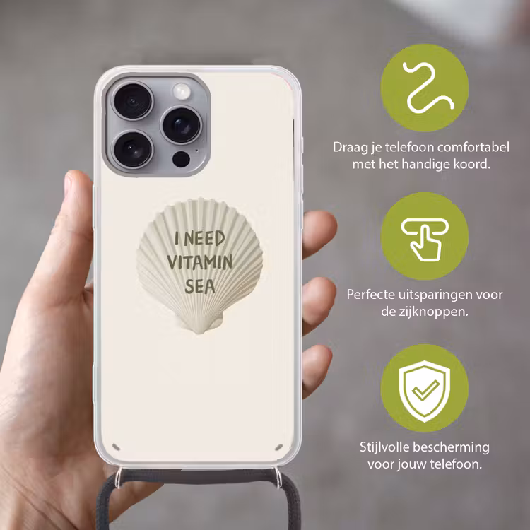 Schelp - Quote - Groen Hoesje iPhone 16 Pro Max met koord klein -sfeer2_NL
