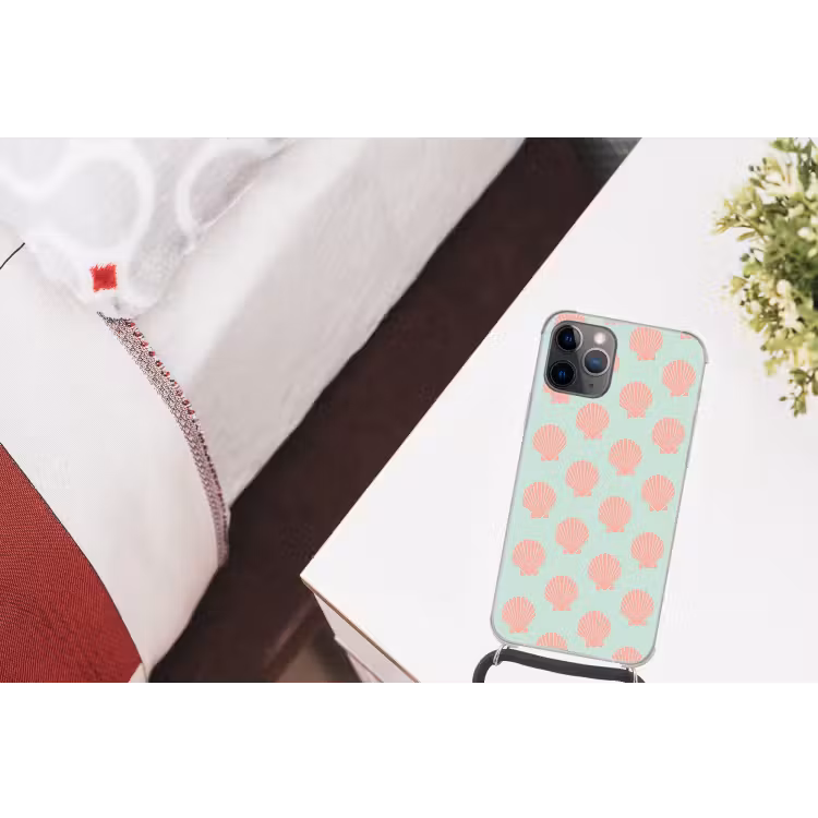Schelpen - Patroon - Roze - Blauw - Zomer Hoesje iPhone 12 Pro met koord klein -kamer