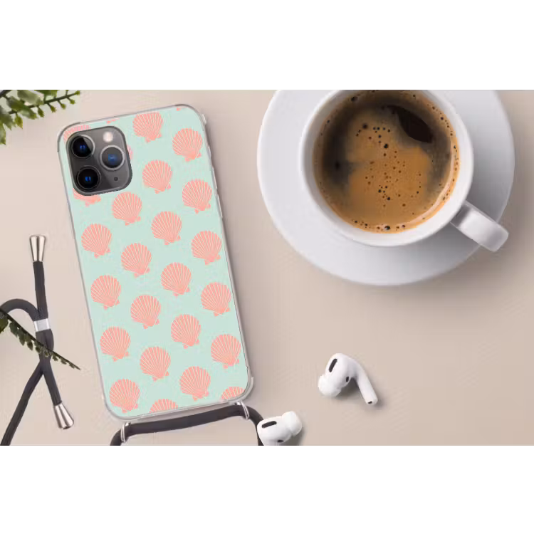 Schelpen - Patroon - Roze - Blauw - Zomer Hoesje iPhone 12 Pro met koord klein -oordop