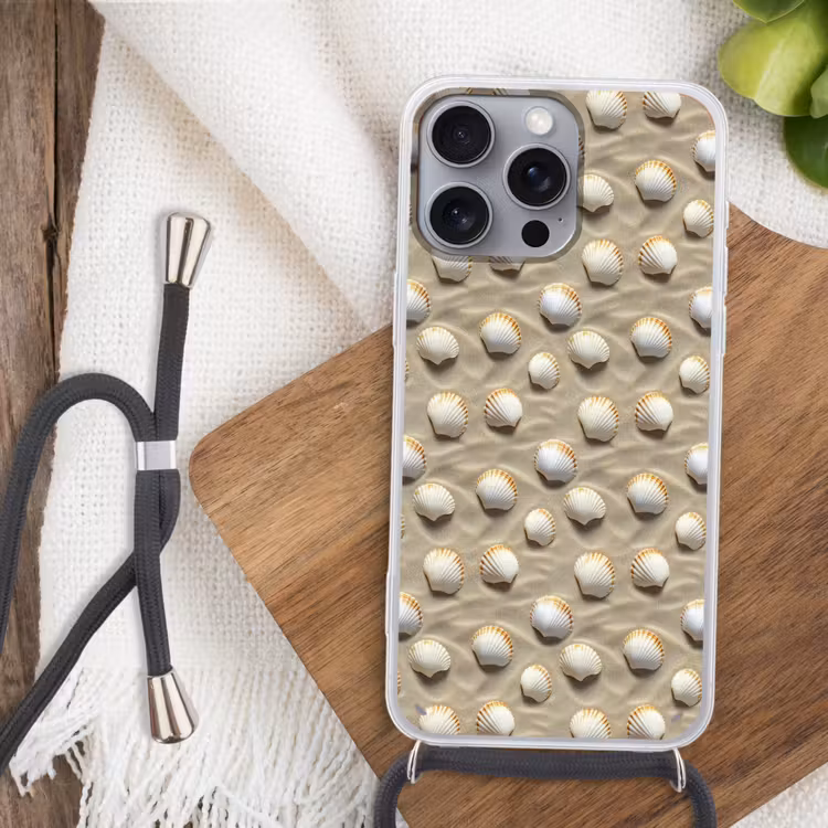 Schelpen - Zand - Maritiem Hoesje iPhone 16 Pro Max met koord klein 804 -sfeer4