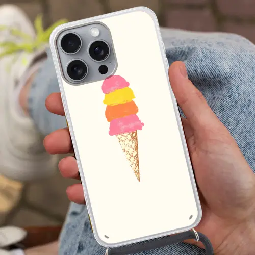 Schepijs - Hoorntje - Illustratie - Minimalistisch Hoesje iPhone 16 Pro Max met koord klein -sfeer3