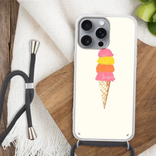Schepijs - Hoorntje - Illustratie - Minimalistisch Hoesje iPhone 16 Pro Max met koord klein -sfeer4