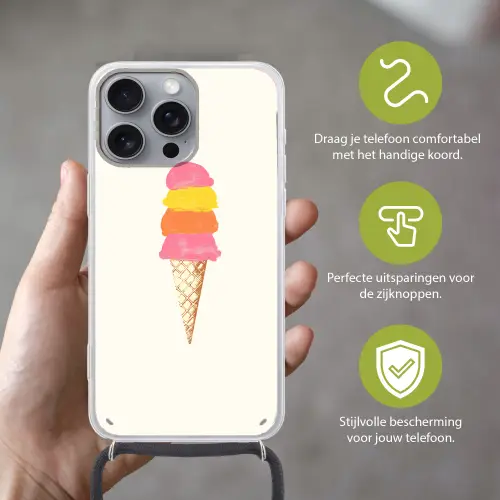 Schepijs - Hoorntje - Illustratie - Minimalistisch Hoesje iPhone 16 Pro Max met koord klein -sfeer2_NL