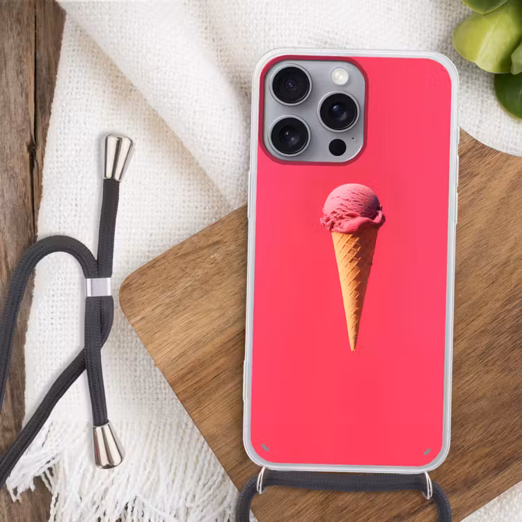 Schepijs - Roze - Hoorntje Hoesje iPhone 16 Pro Max met koord klein -sfeer4