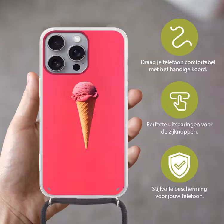 Schepijs - Roze - Hoorntje Hoesje iPhone 16 Pro Max met koord klein -sfeer2_NL