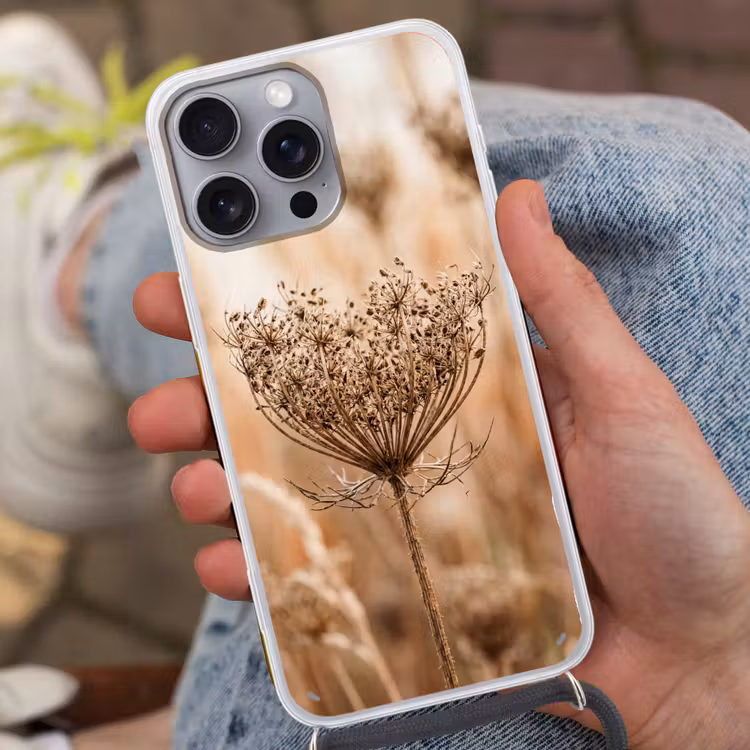 Schermbloem - Droogbloem - Winter - Beige - Minimalistisch Hoesje iPhone 16 Pro Max met koord klein -sfeer3