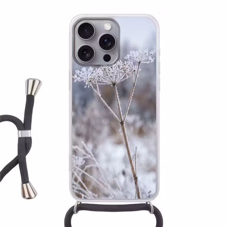 Schermbloem - Rijp - Kristallen - Winter - Delicaat Hoesje iPhone 16 Pro Max met koord klein -3d