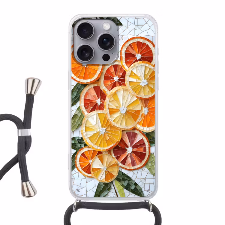 Schijfjes - Fruit - Oranje - Mozaïek Hoesje iPhone 16 Pro Max met koord klein -3d