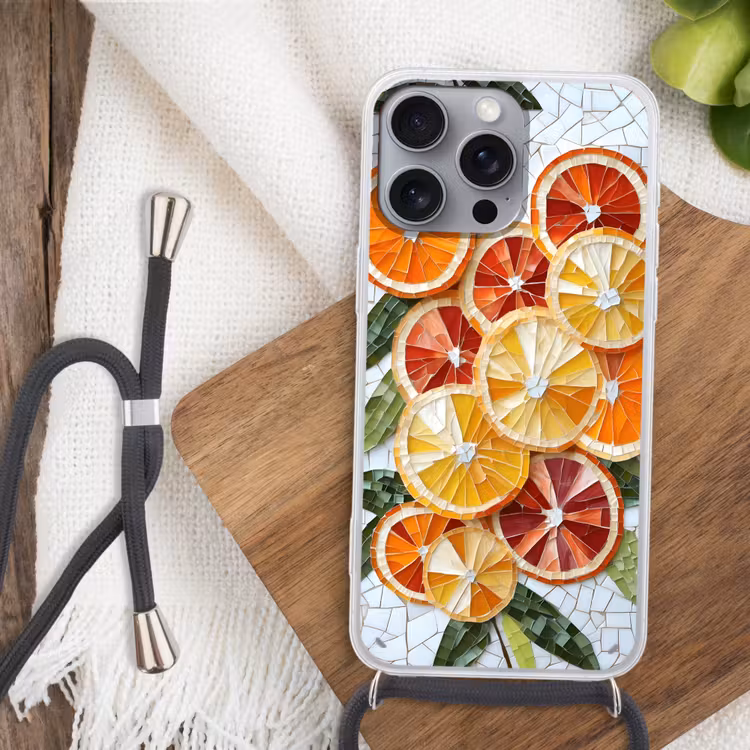 Schijfjes - Fruit - Oranje - Mozaïek Hoesje iPhone 16 Pro Max met koord klein -sfeer4
