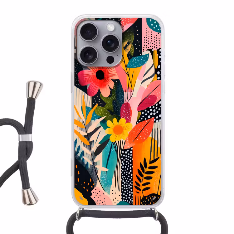 Schilderij - Abstract - Bloemen - Roze Hoesje iPhone 16 Pro Max met koord klein -3d