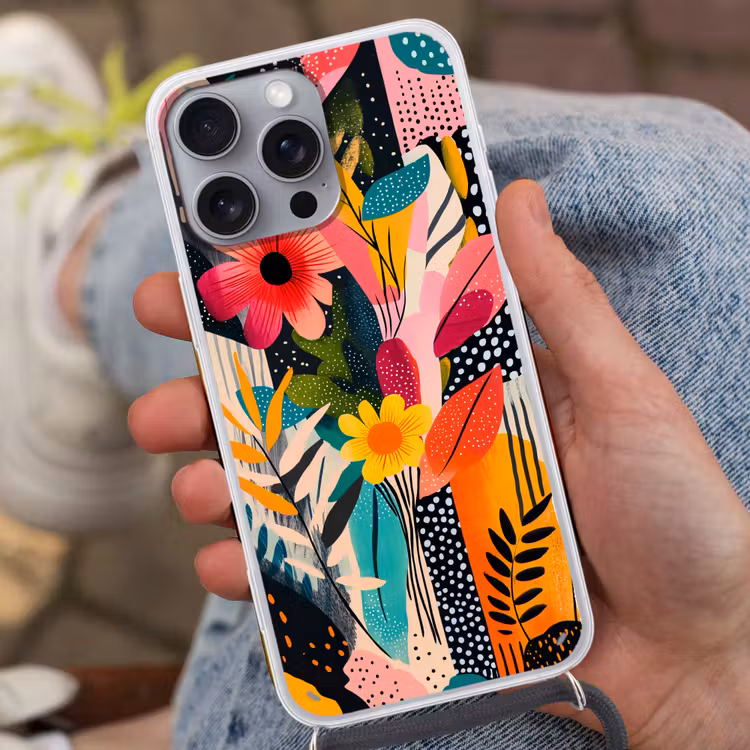Schilderij - Abstract - Bloemen - Roze Hoesje iPhone 16 Pro Max met koord klein -sfeer3