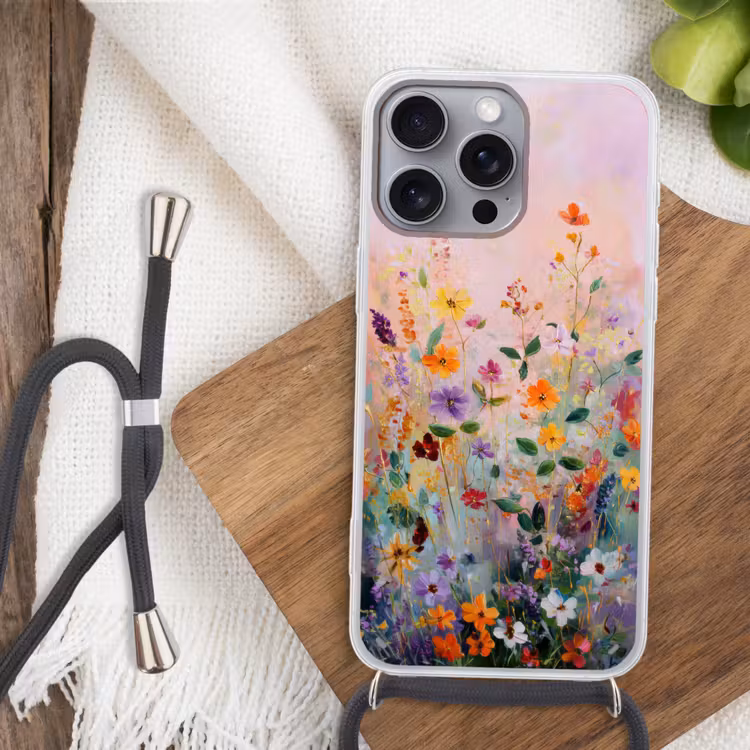 Schilderij - Bloemen - Abstract - Kleurrijk Hoesje iPhone 16 Pro Max met koord klein -sfeer4