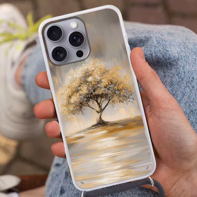 Schilderij - Boom - Abstract - Bladeren Hoesje iPhone 16 Pro Max met koord klein -sfeer3
