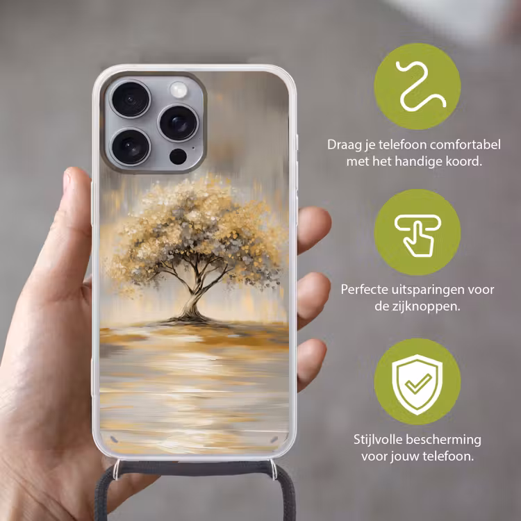 Schilderij - Boom - Abstract - Bladeren Hoesje iPhone 16 Pro Max met koord klein -sfeer2_NL
