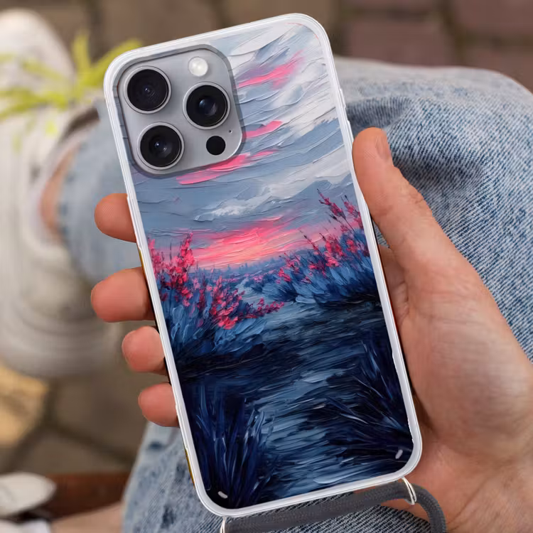 Schilderij - Zonsondergang - Bloemen - Rivier Hoesje iPhone 16 Pro Max met koord klein -sfeer3