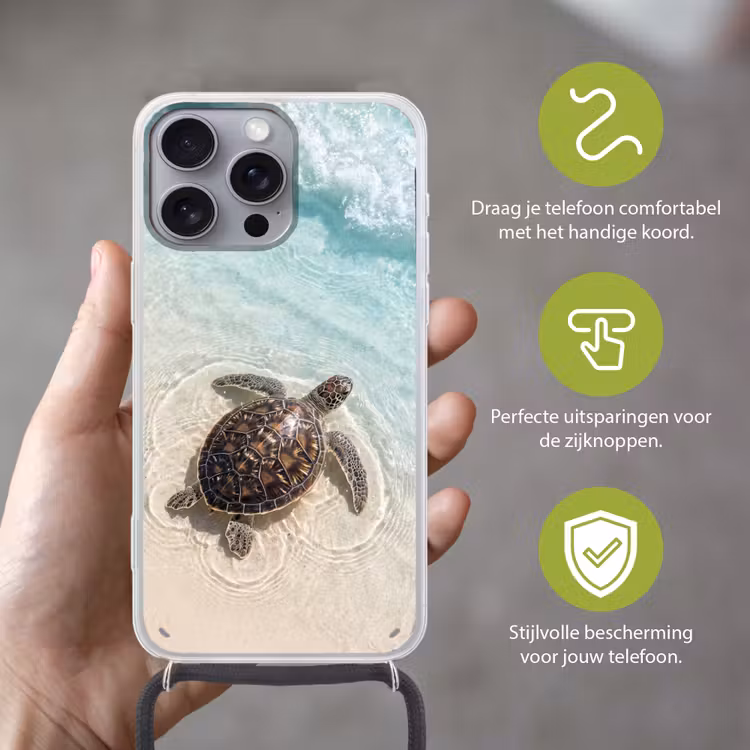Schildpad - Helder water - Strand - Dieren - Natuur Hoesje iPhone 16 Pro Max met koord klein -sfeer2_NL