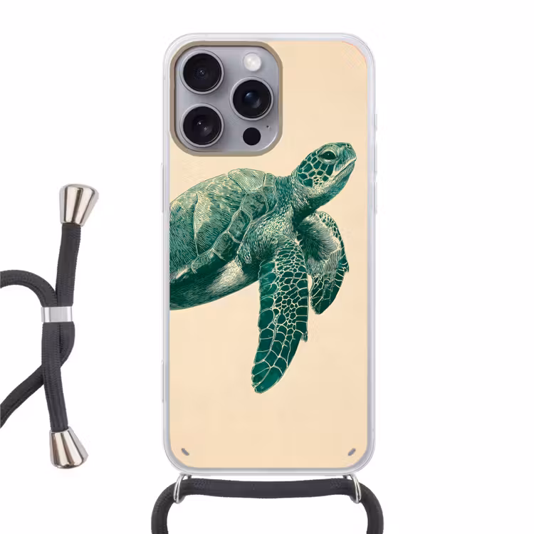 Schildpad - Sierlijk - Groen - Schild Hoesje iPhone 16 Pro Max met koord klein -3d
