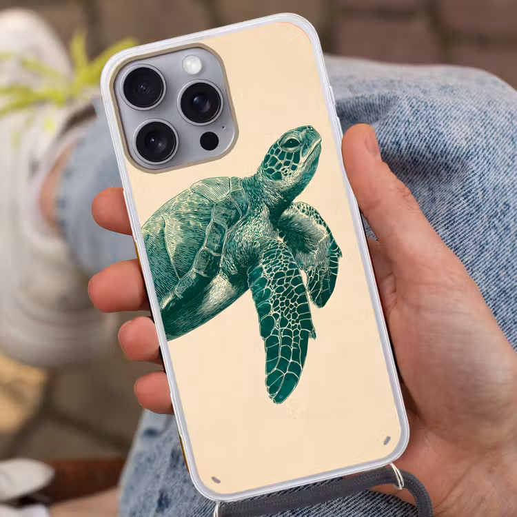 Schildpad - Sierlijk - Groen - Schild Hoesje iPhone 16 Pro Max met koord klein -sfeer3