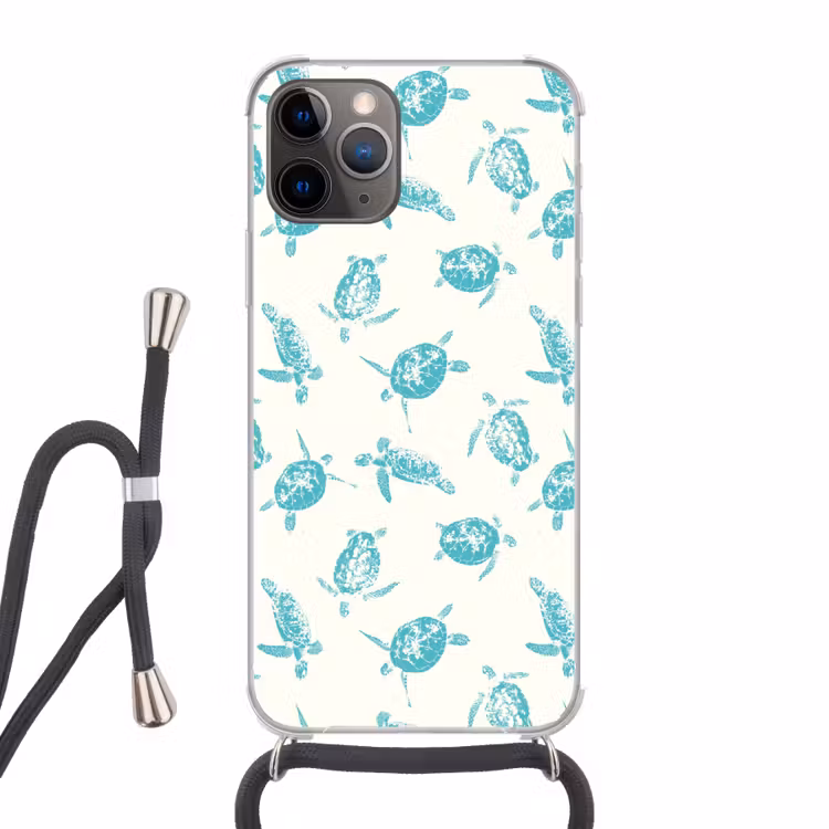 Schildpadden - Patroon - Wit - Blauw Hoesje iPhone 12 Pro met koord klein -3d