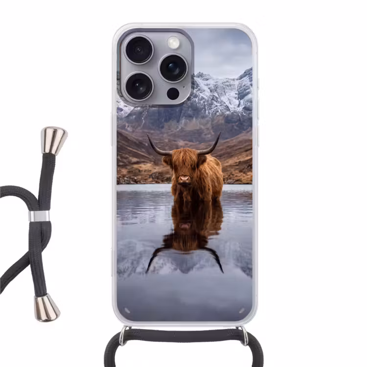 Schotse hooglander - Bruin - Water Hoesje iPhone 16 Pro Max met koord klein -3d