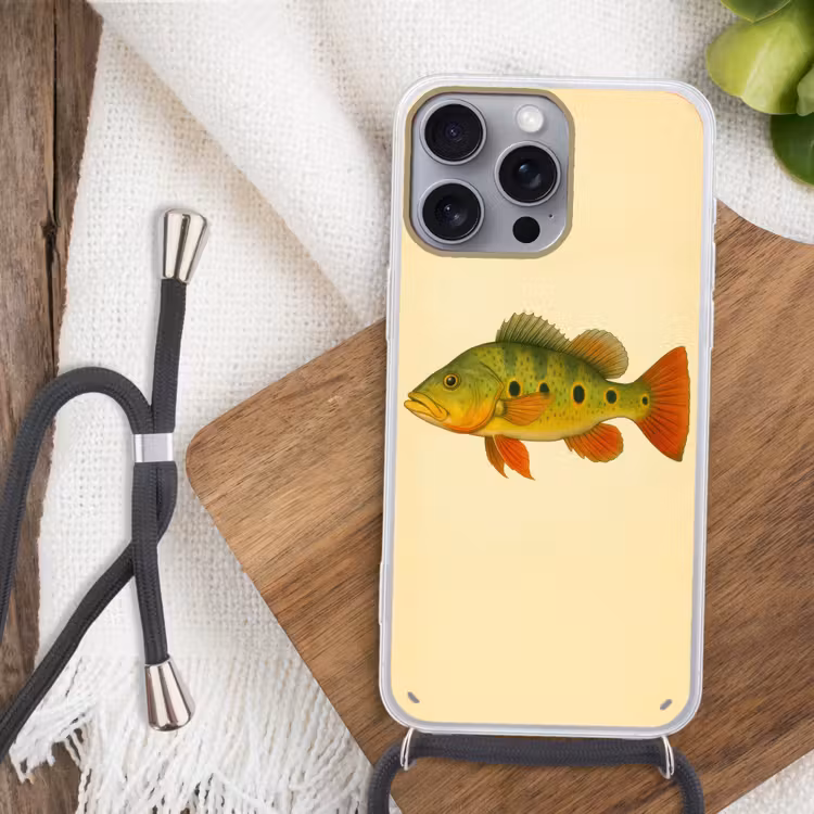 Schubben - Vis - Groen - Illustratie Hoesje iPhone 16 Pro Max met koord klein -sfeer4