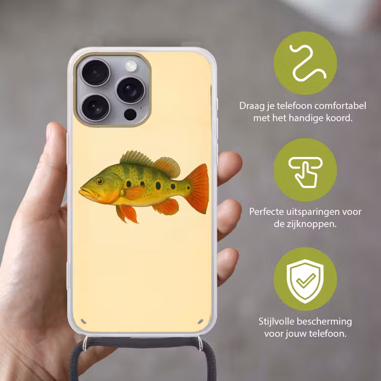Schubben - Vis - Groen - Illustratie Hoesje iPhone 16 Pro Max met koord klein -sfeer2_NL