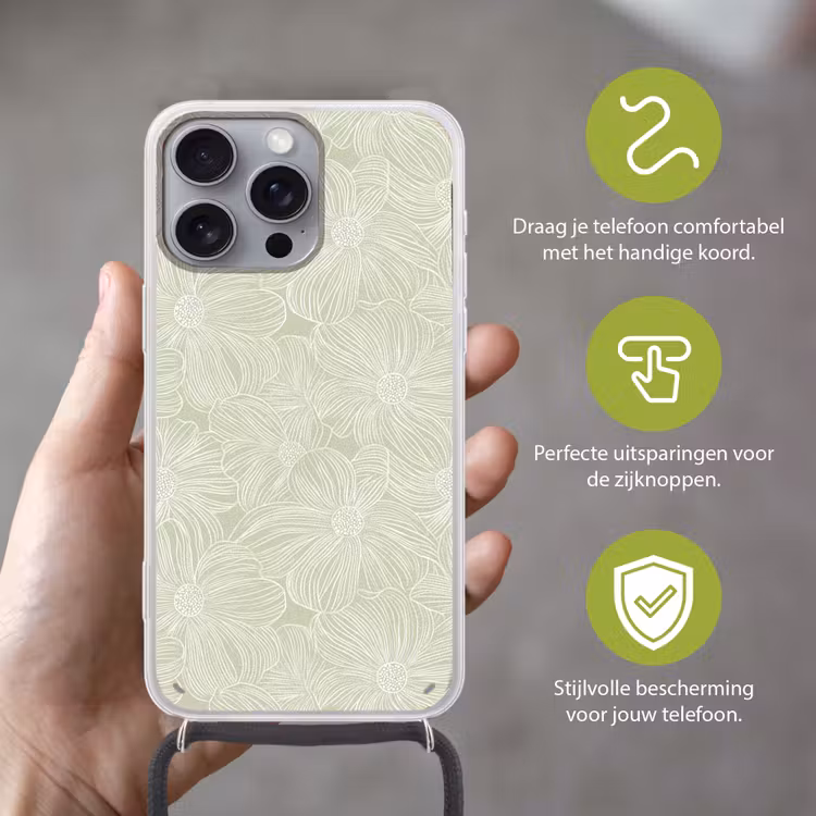 Sereen - Bloemen - Groen Hoesje iPhone 16 Pro Max met koord klein 804 -sfeer2_NL