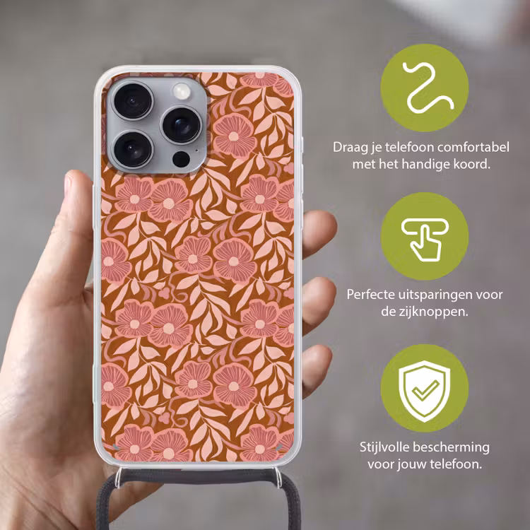 Sfeer - Bloemen - Roze Hoesje iPhone 16 Pro Max met koord klein 804 -sfeer2_NL
