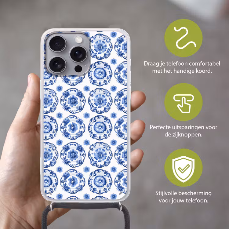 Sierborden - Bloemen - Blauw Hoesje iPhone 16 Pro Max met koord klein 804 -sfeer2_NL