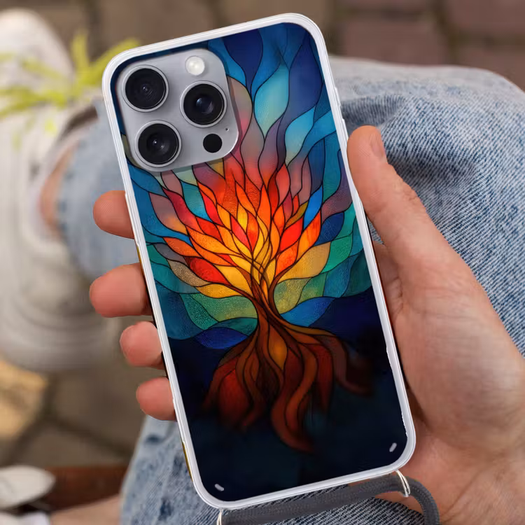 Sierglas - Boom - Rood - Vlakken Hoesje iPhone 16 Pro Max met koord klein -sfeer3