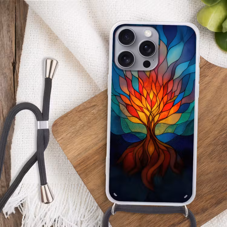 Sierglas - Boom - Rood - Vlakken Hoesje iPhone 16 Pro Max met koord klein -sfeer4