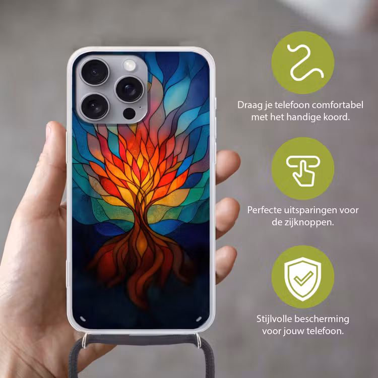 Sierglas - Boom - Rood - Vlakken Hoesje iPhone 16 Pro Max met koord klein -sfeer2_NL