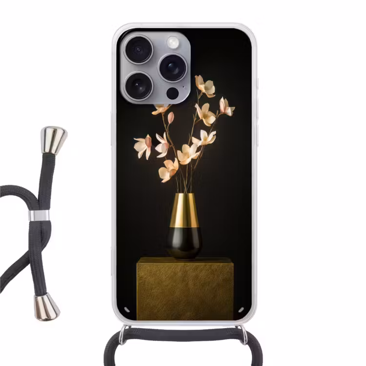 Sierlijk - Boeket - Goud - Vaas Hoesje iPhone 16 Pro Max met koord klein -3d
