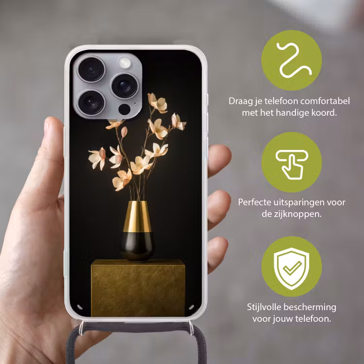 Sierlijk - Boeket - Goud - Vaas Hoesje iPhone 16 Pro Max met koord klein -sfeer2_NL