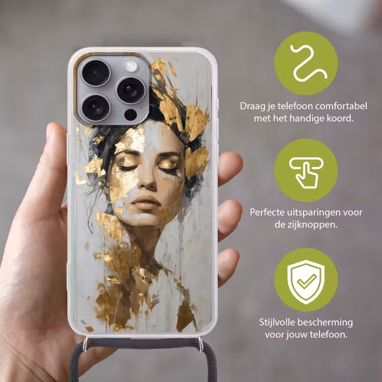 Sierlijk - Vrouw - Goud - Ogen Hoesje iPhone 16 Pro Max met koord klein -sfeer2_NL