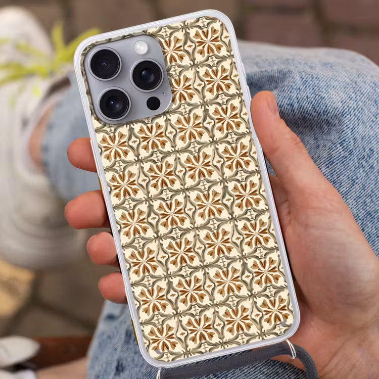 Siertegel - Patroon - Bruin Hoesje iPhone 16 Pro Max met koord klein 804 -sfeer3
