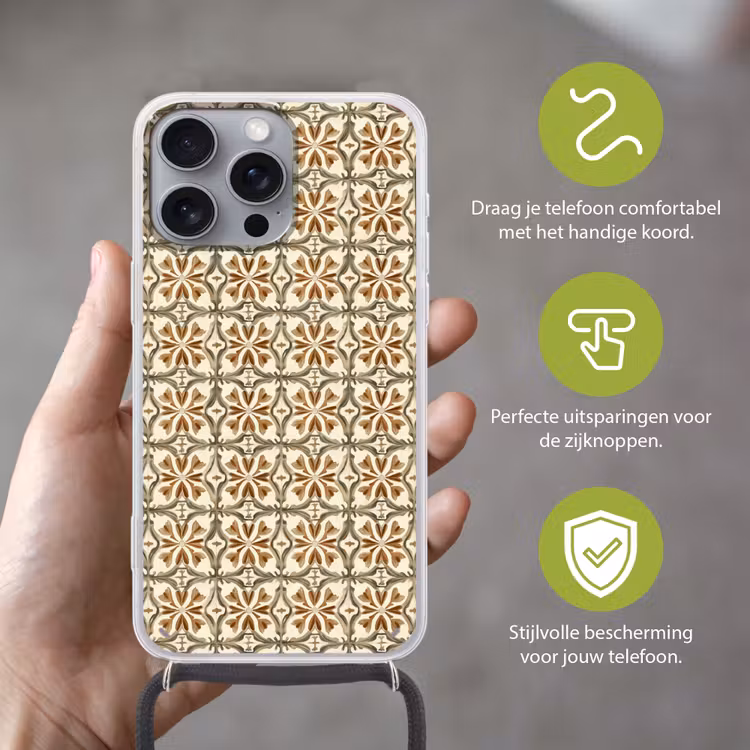 Siertegel - Patroon - Bruin Hoesje iPhone 16 Pro Max met koord klein 804 -sfeer2_NL