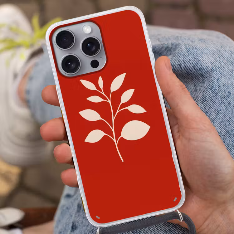 Silhouet - Bladeren - Tak Hoesje iPhone 16 Pro Max met koord klein -sfeer3