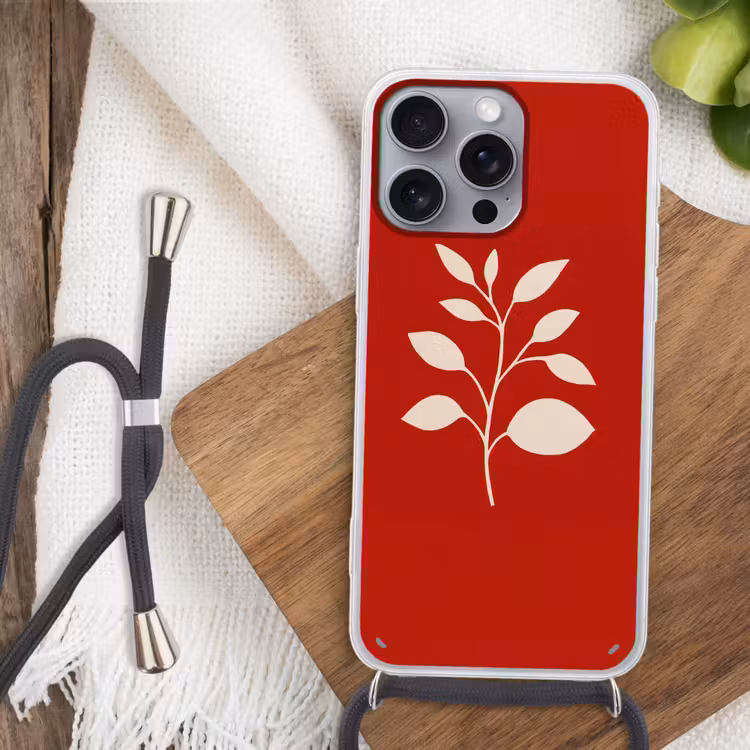 Silhouet - Bladeren - Tak Hoesje iPhone 16 Pro Max met koord klein -sfeer4
