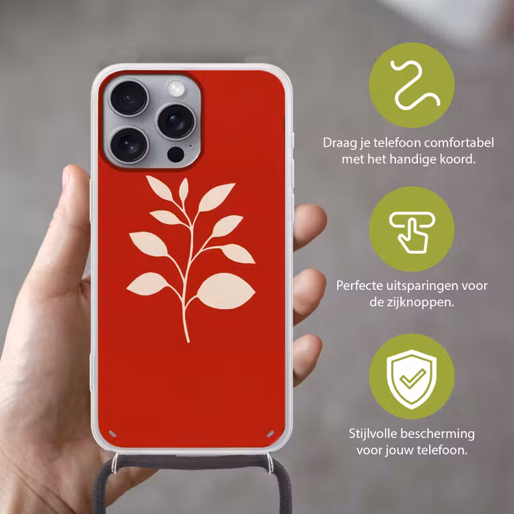 Silhouet - Bladeren - Tak Hoesje iPhone 16 Pro Max met koord klein -sfeer2_NL